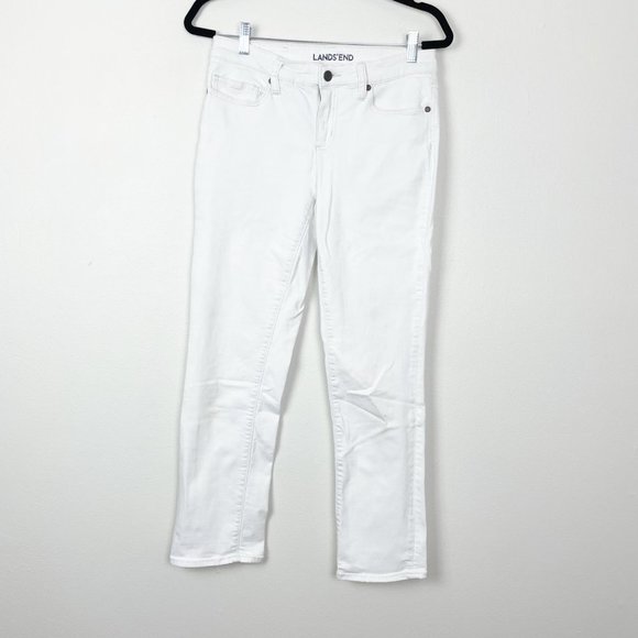Lands' End Woman's Sz 4 Mid Rise True Straight Jeans in White‎ Preppy Summer - Picture 1 of 9